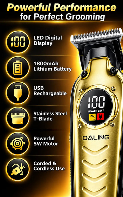 DALING DL-1903 Professional Hair Trimmer for Men | Cordless Rechargeable Beard & Hair Clipper with LED Display